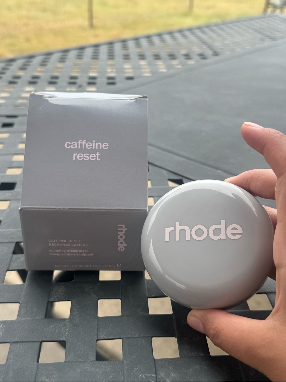 RHODE Caffeine Reset Sculpting Cream Mask - Light Gray with Pale Pink Logo